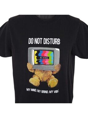 Do Not Disturb T Shirt Mens Size Small Black Teddy Bear TV Head No Signal